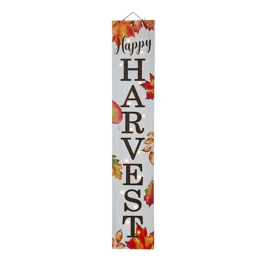 Glitzhome&#xAE; 42&#x22; Fall Lighted Maple Leaves Wooden Porch Sign